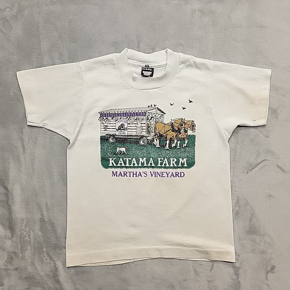 VTG Katama Farm Marthas Vineyard Shirt Kids 10-12 White Screen Stars Made In USA